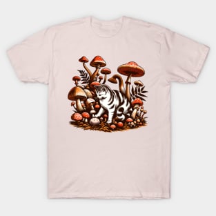 Cute kitty in a mushroom garden T-Shirt